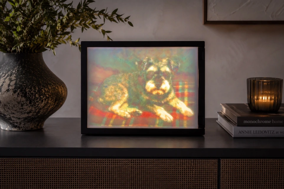 een lithofaan van een hond in kleur